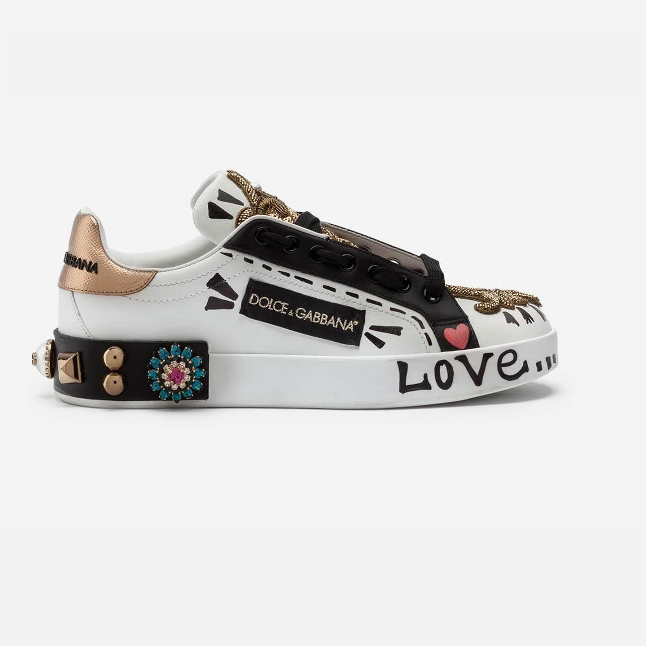Zapatillas Mujer Dolce Gabbana Portofino Con Estampado Y Bordados, Blanco |  Zshop Colombia
