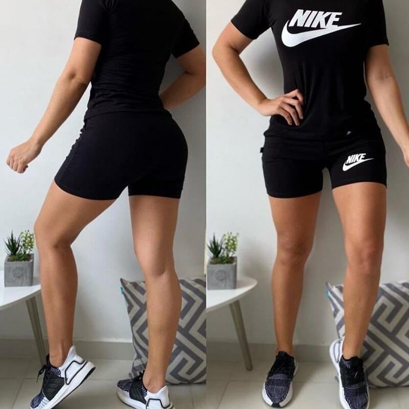 Conjunto Deportivo Para Mujer Nike Short + Blusa Calidad Nacional 15% De  Descuento